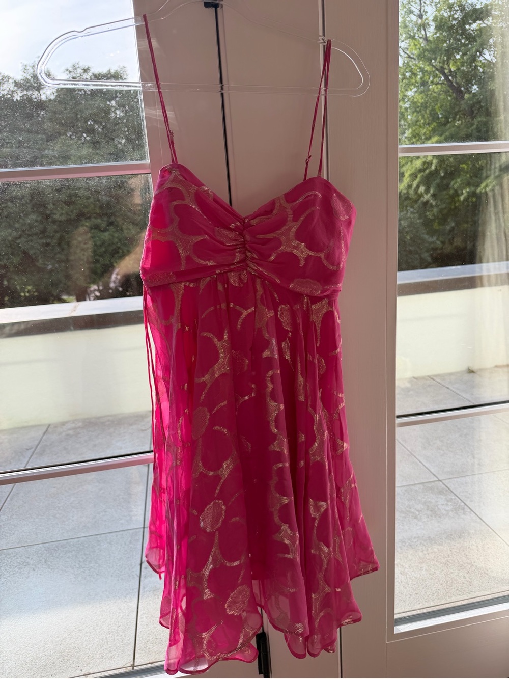 DELF! Hot Pink Spaghetti Strap Mini Dress with Metallic Straps